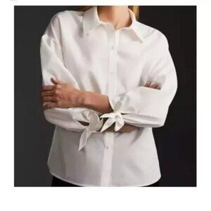 NEW $160 MARE MARE X ANTHROPOLOGY WHIITE BLOUSE COTTON POLY TIE SLEEVES SIZE S